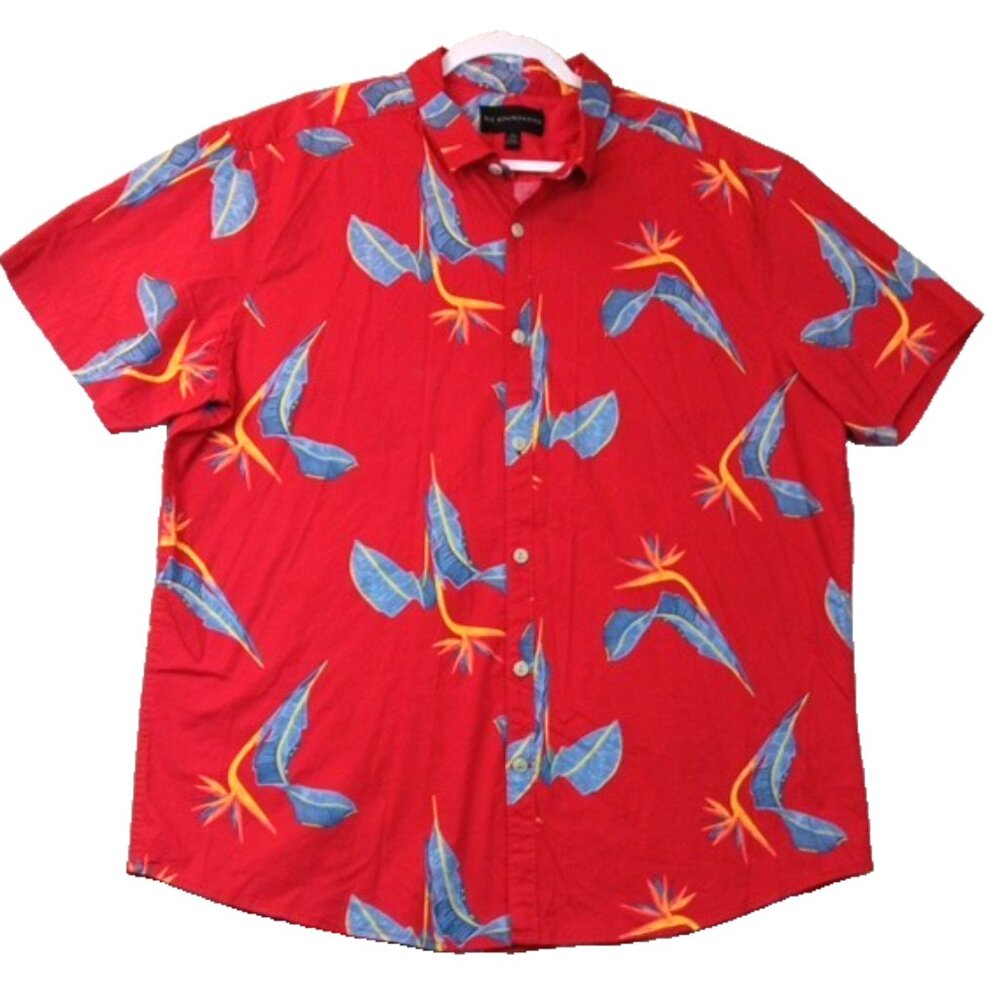 No Boundaries Red Hawaiian Style -Bird of Paradise Mens XL -Button up Shirt